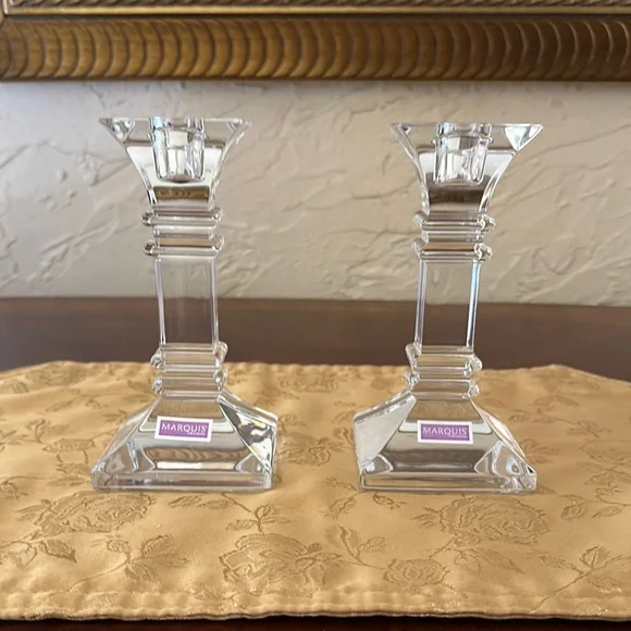Marquise by Waterford Crystal Candle Holders - Treviso Design 6" Never Used - Picture 1 of 4